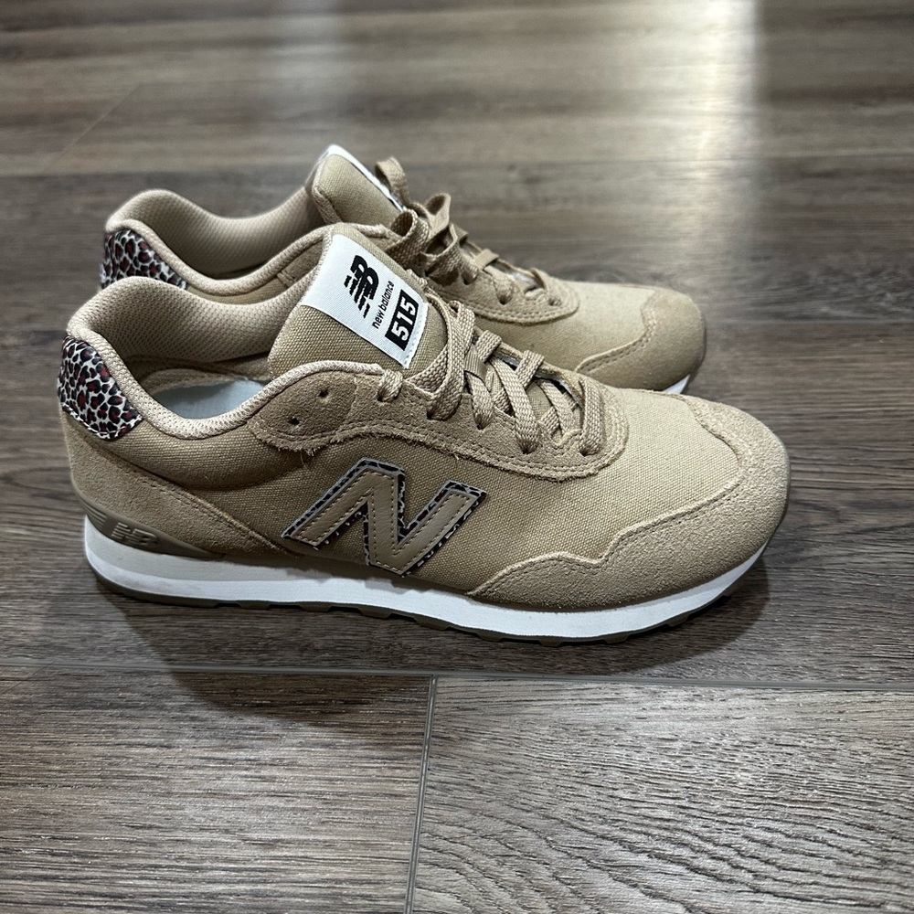 New Balance Beige Canvas Women's Sneakers with Leopard Heel Accent